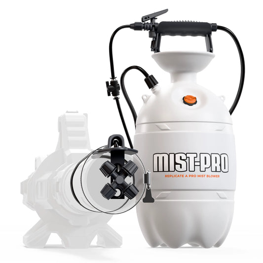 White Mist-Pro sprayer with black hose and nozzle on a white background